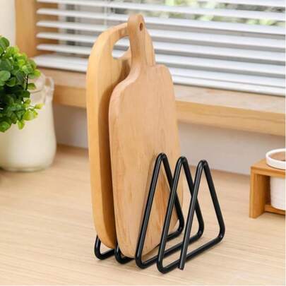 Caja de almacenamiento para tabla de cortar, estante triangular para tabla de cortar, soporte de metal negro para tabla de cortar, organizador de tapas de ollas, adecuado para gabinete y encimera