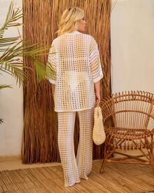 Premium Striped Beach Cover-Up Set (Jacket And Pants) - Champán - Ver 2