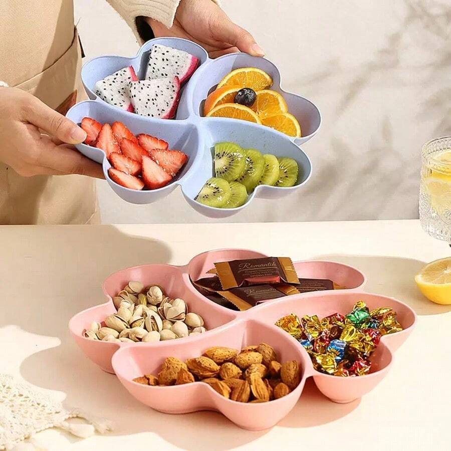 4-Compartment Heart & Clover Shaped Reusable Plastic Snack Plate, Unbreakable Slouchy Snack Box, Suitable For Christmas Party, Restaurant, Home Use, Home Decor