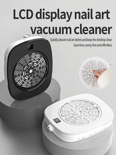 1个美甲粉尘收集器，时尚哑光白椭圆纤薄设计，专业美甲沙龙粉尘收集器，日式桌面粉末收集器，插电式美甲设备，速度可调，美甲沙龙指甲打磨碎屑清洁收集盒