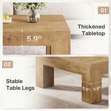 LITTLE TREE 39.37-Inch Square Coffee Table For Living Room, Farmhouse Low Large Center Tea Accent Table With Sturdy Legs, Easy Assembly - 淺棕色 - 查看 8