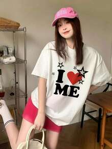 Made In Japan, Spring/Summer Cotton, Round Neck, Loose Fit, Versatile, Simple, English Print Short-Sleeve T-Shirt - Light Grey - View 2