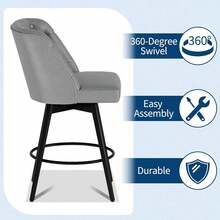 Home Swivel Bar Stools With Backs,26" Counter Height Bar Stools Set Of 2,Modern Kitchen Island Chairs For Kitchen Island, Home Bar,Dark Gray Fabric - 深灰色 - 查看 5