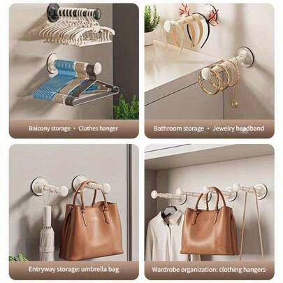 Infällbar torkställning med sugkopp, platsbesparande, väggmonterad, hopfällbar, lämplig för balkong, perfekt för förvaring i badrummet och upphängning av smycken, vindjackor, handdukshängare i badrummet, klädklämmor | Kompakt design | plaststruktur