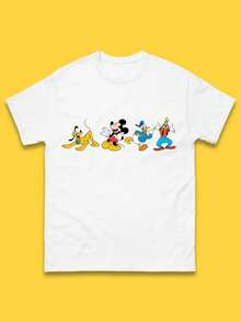 Disney Unisex Casual Round Neck Short Sleeve T-Shirt, Mickey And Friends Mickey Mouse Daisy Duck Pluto Goofy Donald Duck Disney Group Disney Best Friends Tee Top - White - View 2