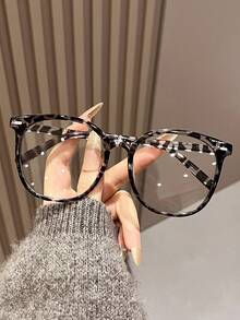 1pc Unisex Fashion Plastic , Leopard Print Pattern, Sexy Style, Round Frame, Suitable For Daily Commute, Hiking, Study, Party, Back To School, Street Photography, Outfit Matching, Great Gift, Fits All Face Shapes, High Quality Glasses - 1PC White Leopard Print White Flat - View 2