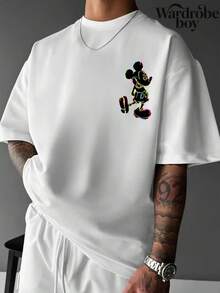 Disney Printed T-Shirt,Disney Watercolor Mickey Short Sleeve T-Shirt With Front And Back Prints, Unisex,High-Quality Pure Cotton T-Shirt,Suitable For All Seasons, Comfortable And Breathable| Exquisite Design | The Best Choice For Giving Gifts - 白色 - 查看 3