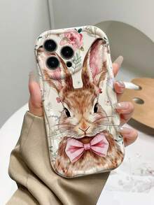 Minimalist Retro Cute Bow Rabbit Easter Pattern 2D Thick Anti-Drop Phone Case, Comes With White Pearl Bow Lanyard, Suitable For Self-Use Or Gift, Compatible With IPhone11/12/13/14/15 Pro Max, Galaxy A04/A05/A13/A14/A15/A24/A25/A35/A54/A55/S23/S24,International Version, Not The Domestic Version - White - View 3