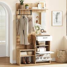 Hall Trees - White+Natural + Particle Board - View 5