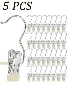 10/30/40pcs Stainless Steel Clothes Clips, Minimalist Stainless Steel Hanging Hooks, Stainless Steel Clips, Back To School Essential, Hooks Drying Clips, Hangers, Indoor, Portable Hanging Clips, Wardrobe Storage Racks, Clothes Rack Decor, Mother's Day Clothing Spring Decor, Holiday Decor - Beige - View 16