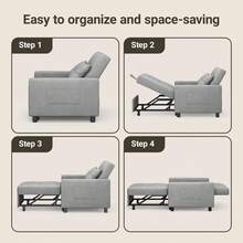 Convertible Sleeper Sofa Bed, 3-In-1 Single Sofa Chair With Adjustable Backrest, Side Pockets, Pull Out Folding Guest Bed For Small Space - Light Grey - View 4