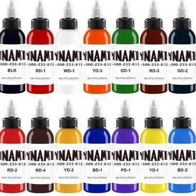 Tinta para tatuajes Eternal Ink de 14 colores, 1 onza - Amarillo neón brillante - El amarillo talla grande puro con el mayor brillo - Ideal para resaltar y personalizar tonos - Suministros para tatuajes