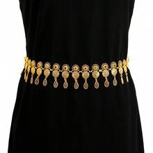 Exotic  Waist Accessory Belt Retro Alloy Hollow Carved Rhinestone Coin Tassel Waist Chain For Women's Dresses, Long Dresses, Gowns, Perfect For Parties And Vacations, Easily Enhances Style And Texture - 古銀 - 查看 3