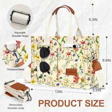 Large Capacity Canvas Tote Bag For Women,Women's Bags Crossbody Bags Work Laptop Tote Bag Large Handbags Purse, With Zipper Closure & Individual Compartments For Work College For Teacher & Nurse Crossbody Work Bible Messenger Purse Bag With Pockets - 復古花 - 查看 2