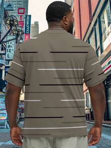 Herren Große Größen lässig 3D Zahlen Muster Kurzarm T-Shirt - Khaki Schwarz Weiß Streifen, Rundhalsausschnitt, Sommer T-Shirt, Maschinenwäsche, bequeme Passform, geeignet für den täglichen lässig Stil - Khaki - Übersicht 4