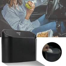 1 pieza Papelera mini negra para coche con tapa, de material ABS a prueba de fugas, con 30 bolsas de basura desechables, diseño colgante para la puerta del coche, universal para vehículo, oficina, dormitorio y uso doméstico, organizador compacto y ahorra espacio, accesorio esencial de almacenamiento interior para automóvil - A - Ver 11