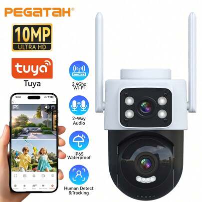 10MP WiFi Camera, Pet Camera, Baby Monitor, Dual-Lens Dual-Screen Camera, PTZ Cloud Camera, Mobile Remote Monitoring, Supports Two-Way Audio, Color Night Vision, IP66 Waterproof, Home Security Camera