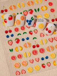 1 Piece Of Embossed Summer Fruit Nail Art Sticker Decoration With Orange, Lemon, Strawberry, Grape, Blueberry, Watermelon And Other Graphic Nail Art Decals, Suitable Ladies And Little Girls - 彩色 - 查看 5
