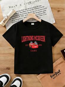 Disney Cars Lightning McQueen Kids T-Shirt For Boys & Girls (Ages 2-14) - Short Sleeve Graphic Tee With Express Delivery - 黑色 - 查看 3