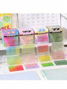 105/108pcs Pearl Luster Pullout Transparent Material Sticky Notes, Can Be Written With Gel Pen And Ballpoint Pen, Memo Stickers, High-End Appearance Memo Pad, Can Be Peeled Off And Reattached Without Trace, 6 Colors, Back To School Season - Multicolor - View 3