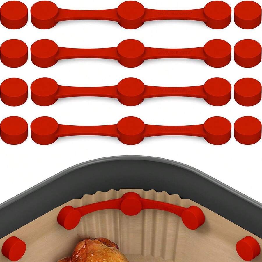 一套空气炸锅磁性硅胶夹，用于固定空气炸锅烘焙纸垫，防止一次性烘焙纸垫覆盖食物并接触加热元件，避免烧焦。 - 彩色 - 查看 1