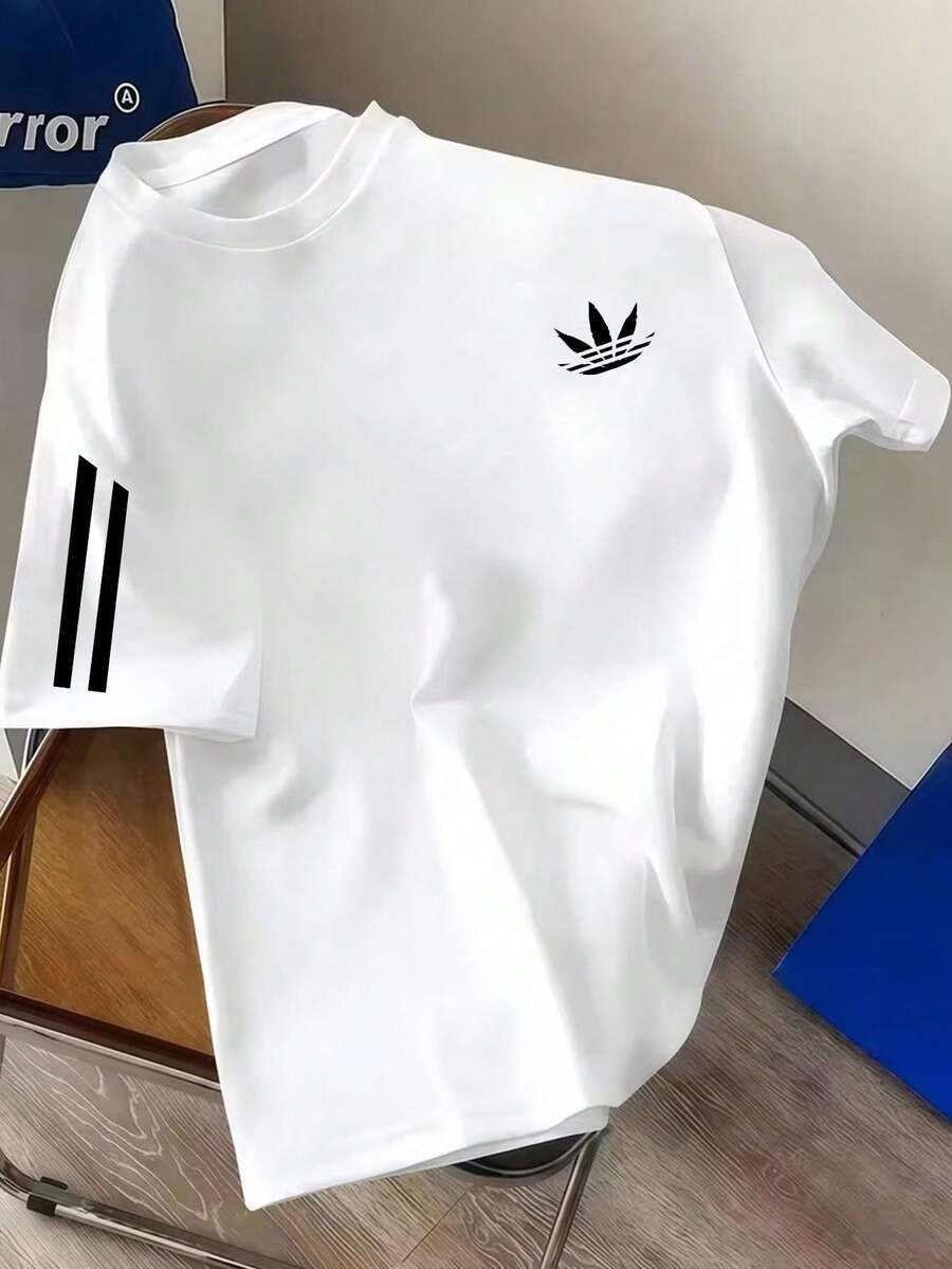 Stylish And Casual Men's T-Shirt, 100% Cotton, Modern And Elegant, Printed On Chest And Sleeves - 白色 - 查看 1