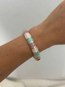 1 pieza Brazalete de bambú con efecto esmaltado, de colores brillantes y diseño de gotas, adecuado para el uso diario, reuniones con amigos, festivales románticos, fotografía callejera y desfiles de moda - Multicolor - Ver 11