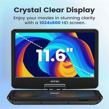 13" Portable DVD Player With 11.6" HD Swivel Screen, 6-Hour Battery, Car Headrest Mount & Remote Control, Supports DVD/CD/USB/SD, Dual Stereo Speakers - Black - View 1