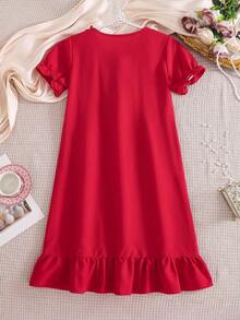 Cute & Comfortable V-Neck Bowknot Girls' Nightgown, With Pleated Collar Design And Fashionable Bow Decor. Soft Fabric, Easy To Put On And Take Off, Suitable For Spring, Summer And Autumn Wear, Also An Ideal Gift For Daughter On Valentine's Day - Red - View 6