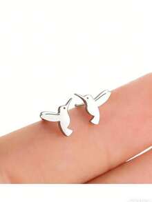 1 Pair Stainless Steel Bird Animal Earrings, Cute Style For Women, Fashionable Animal Earrings - Silver - View 2