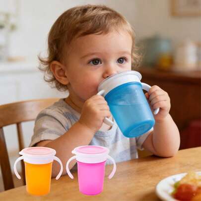360° Leak-Proof Baby Training Cup, New Toddler Magic Cup With Lid, Children's Handled Drinking Cup