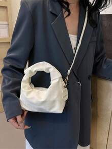 Women's Handbag With Cloud Pleats, Solid Color, Stylish With A Knot, Suitable For Going Out. - 白色 - 查看 3