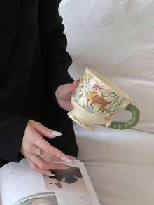 Tazza con motivo floreale e cervo, adatta per uso domestico o in ufficio, può contenere varie bevande calde e fredde come caffè, latte, cioccolata calda, cappuccino, succhi e caffè americano, viene fornita con coperchio e cucchiaino, design comodo per il manico, un regalo ideale per le vacanze per famiglia e amici. - Verde - Visualizzare 10