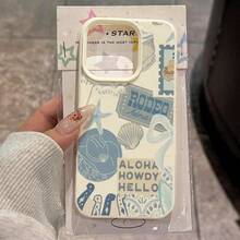 1 chiếc ốp lưng điện thoại chất liệu TPU màu xanh dương trang nhã, họa tiết hoa và nơ, kiểu tranh ghép ảnh bãi biển, tương thích với iPhone 17 Pro Max/17/16 Pro Max/15/13/12/11, S20 FE/A15/S24/A55, Note 11/12/13 Pro, ốp bảo vệ toàn thân mềm mại. - trắng - Xem 1