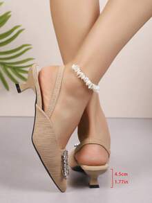 Women's High Heel Shoes, Rhinestone Embellished, Pointed Toe, Sexy, Versatile, Suitable For Commute, Beach, Party, Student - Khaki Powder - View 3