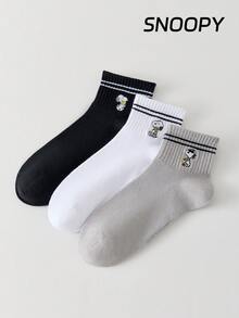 6/3/1 Pair SNOOPY Embroidered Women's Short Socks, Sports Socks, Sweat-Absorbent Casual Versatile Round Neck Socks - Multicolor - View 3