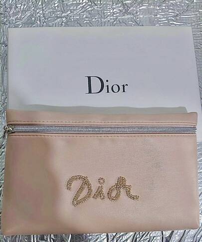  Delicate Glossy Handmade Beaded Soft Pink Leather Dior High-End Star Zipper Head Full Print CD Star Embossed Multi-Functional Cosmetic Bag Handbag, Luxury Brand Quality And Portable Storage