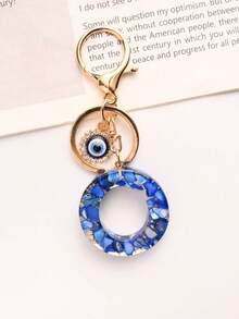 1pc, 26 Letters, Natural Stone Green Crystal Evil Eye Keychain, Planet Sun Moon Turquoise Pendant Keychain Backpack Ornament Car Key Pendant Daily Use Small Gift - Blue Eyes - View 17