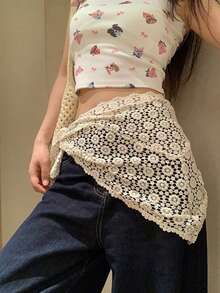 1pc Bohemian Style Crochet Hollow Triangle Scarf - Lightweight, Lace-Like Crochet Floral Details, Perfect For Summer Vacation, Daily Commute And Casual Outfits. An Essential Bohemian Fashion Accessory. - Multicolor - View 6