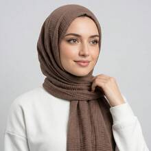 1件装女士透气纯色褶皱头巾，时尚简约复古围巾，女士优雅流苏长披肩头巾 - 彩色 - 查看 1