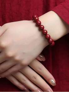 1 Set Cinnabar Red Necklace, Bracelet And Earrings Jewelry Set, Suitable For Women's Daily Wear And Holiday Gifts - Crimson Set - View 4