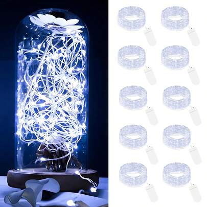 10 bóng đèn dây LED mini chạy bằng pin, đèn nhấp nháy dây đồng hình đom đóm sao cho lọ thủy tinh, trang trí bàn tiệc cưới, Giáng sinh, trang trí tự làm cho tiệc cưới, Ngày Valentine, đèn ngoài trời, đèn dây trang trí, đèn Giáng sinh.