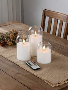 3pcs/Set Battery Powered Acrylic LED Column Lights With Remote Control And Timer, Suitable For Christmas, Halloween, New Year Home Decor (Batteries Not Included) - White - View 15