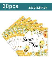 10 pièces Set de vaisselle thème abeille - Comprend assiettes, tasses, couverts, convient pour anniversaire, baby shower thème abeille, décorations de fête | Sert 10 invités - A - Voir 12