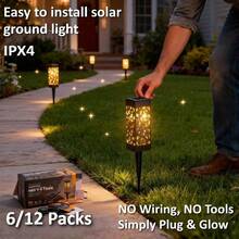 20/12/10/8/6PCS Solar Retro Hollow Garden Floor Lamp, Outdoor Path Light, Automatic LED Halloween Christmas Decoration Landscape Light, Suitable For Yard, Garden, Path, Lawn, Street, Party Holiday Decoration.Local Warehouse Halloween Decor. - Solar Retro Hollow Garden Floor Lamp - 查看 8