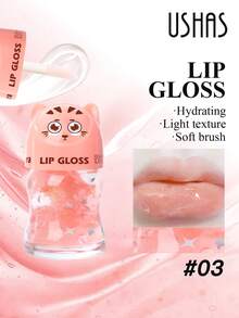 USHAS 可爱猫咪闪亮唇彩，透明亮泽妆效，滋润不粘腻，防水防蹭，打造丰盈嘟嘟唇，少女唇妆必备 - #03 - 查看 7