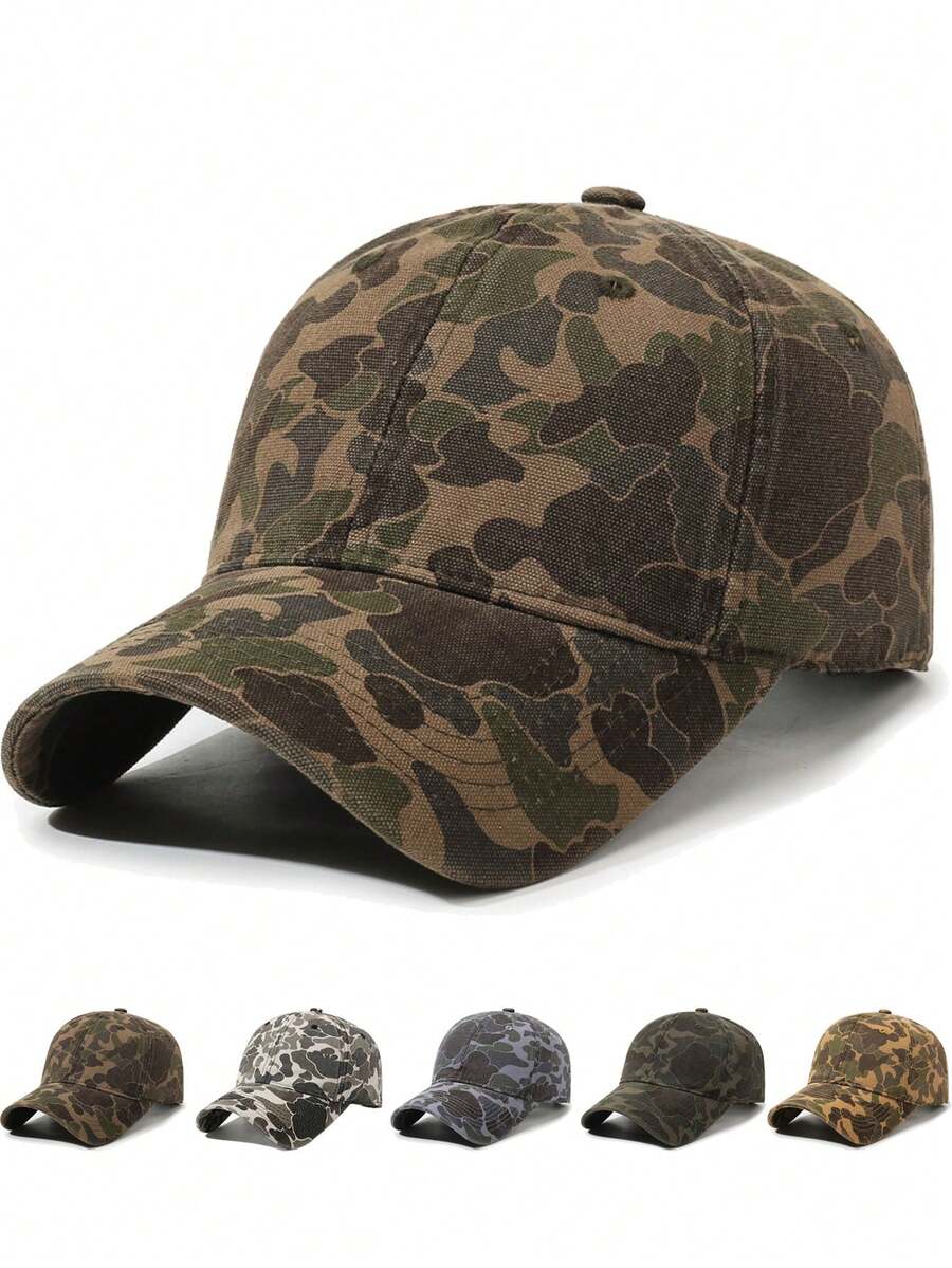 1顶男女通用水洗迷彩棒球帽，柔软帽顶，可调节帽带 - 彩色 - 查看 1