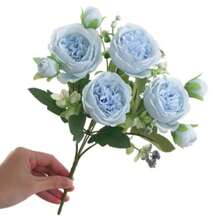 1/3pcs Artificial Peony Flowers, Reusable Fake Peony Bouquet - Home Indoor Decor, Floral Arrangement, Outdoor Garden Decor, Wedding Birthday Party Decoration - Vase Not Included - Blue - View 7