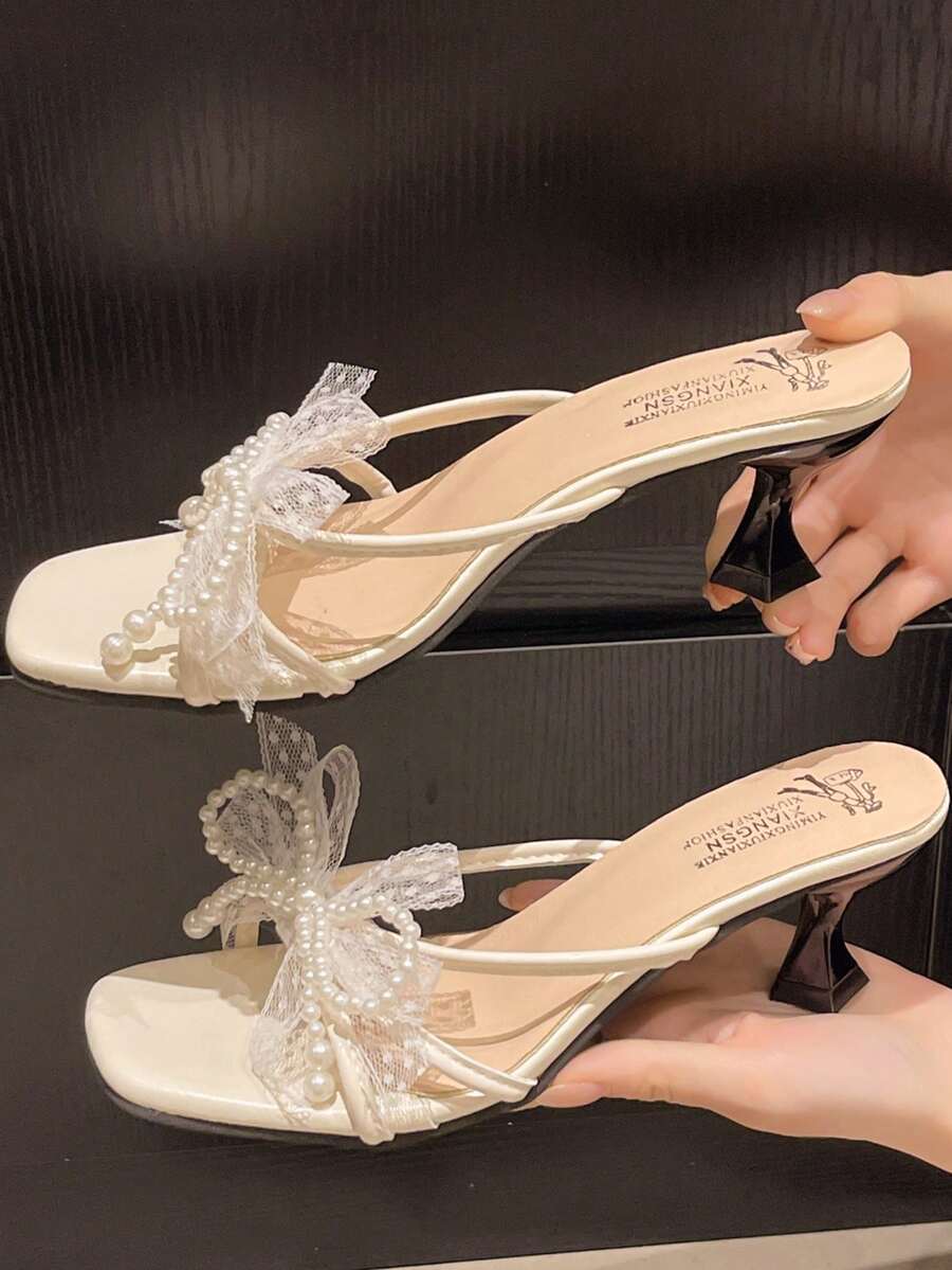 Tacones altos de punta fina con lazo de strass plateado, de tacón alto y delgado, de estilo slip-on