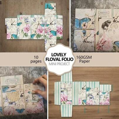 Kit de folleto plegable con diseño floral para hacer diarios de chatarra, kit de manualidades para folletos, kit de folletos, kits de manualidades para diarios de chatarra, regalo de scrapbooking, suministros para diarios de chatarra, decoración de scrapbooking, decoración para diarios, proyectos de artes y manualidades - Incluye tutorial en video